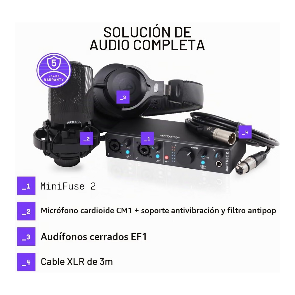 Arturia MiniFuse 2 Recording Pack, Color Negro